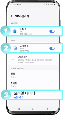 SIM 관리자에서 설정 확인